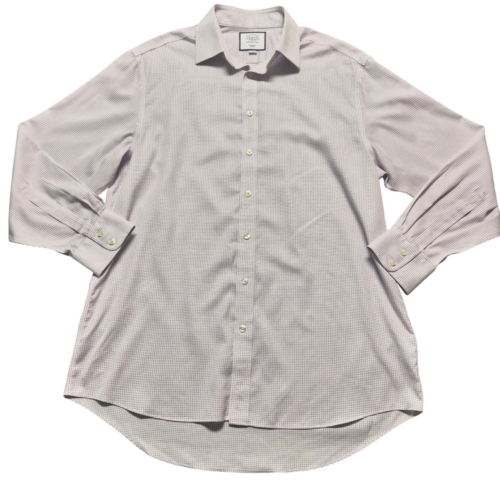 Charles Tyrwhitt Mens Classic Fit Non-Iron Shirt Purple White Check 16.5 34